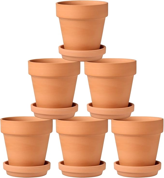 Briful 6 PCS Mini Terracotta Plant Pots 3.9"x3.9" Flower Pots Clay Pottery Planter with Saucer and Drainage Hole Cactus Succulent Nursery Pots- Great for Plants,Crafts
