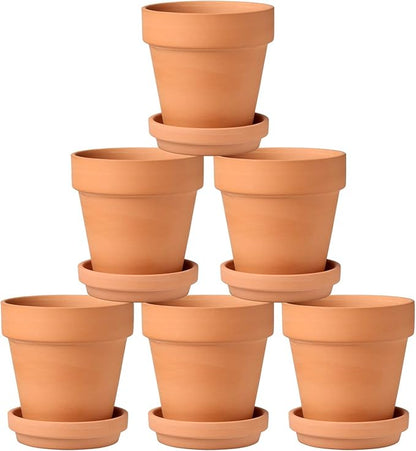 Briful 6 PCS Mini Terracotta Plant Pots 3.9"x3.9" Flower Pots Clay Pottery Planter with Saucer and Drainage Hole Cactus Succulent Nursery Pots- Great for Plants,Crafts
