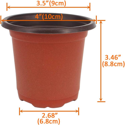100 Pcs 4" Plastic Seedlings Plants Nursery Pots with 100 Pcs Waterproof Plastic Plant Tags and 2Pcs/Set Transplanting Digging Mini Tools