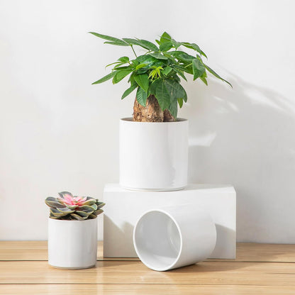 vancasso Ceramic Plant Pots, 4.25+5.25+6.25 Inch Planter Pot with Drainage Hole, Flower Pots for Indoor Outdoor Plants, Set of 3, White