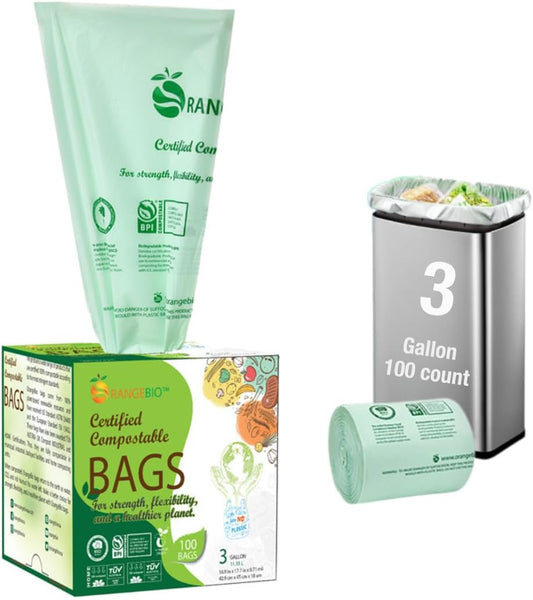 3 Gallon Compostable Trash Bags, 100 Count, Food Grade, Plant-based, Biodegradable, Leak-proof, Tear-resistant, Dishwasher Safe