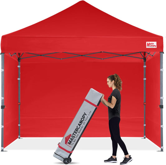 MASTERCANOPY Heavy Duty Pop-up Canopy Tent with Sidewalls (10x10,Red)