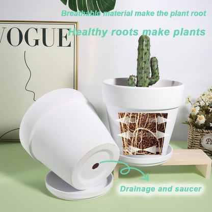 vensovo 6 Inch White Terracotta & Clay Pots for Plant with Saucer - 4 Pack Medium Terra Cotta Planter with Drainage Hole, Flowerpot for Indoor Outdoor Plants, Crafts, Wedding Favor