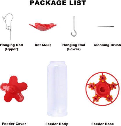 Hummingbird Feeders for Outdoors Hanging - 5 Feeding Ports 320 ml Plastic Hummingbird Feeder, Bee-Proof Leak-Proof No Drip, Easy to Clean with Cleaning Brush