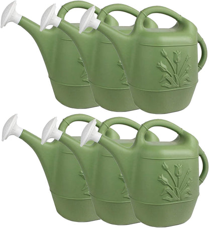 PMU 2 Gallon Watering Can - Garden Watering Can for Indoor & Outdoor Plants - Plastic Water Can with Detachable Sprinkler Head - Large Water Pot, Made in USA - Sage Green Pkg/6