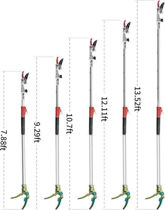 GARTOL Pruner for Garden, Cut Upto 1 Inch & Hold Telescopic Pole Pruner, Fruit Picker with Rotating Blade Head, Lightweight Aluminum Extendable Handle for Tree Branch Cutter, 7.87-13.78 FT, Silver