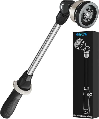 ESOW Garden Hose Wand 16 Inches, Watering Sprayer Wand with 9 Watering Patterns, 180° Adjustable Swivel Head, 100% Heavy Duty Metal Hose Nozzle, Thumb Control On Off Valve