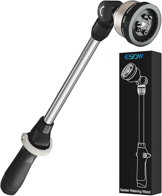 ESOW Garden Hose Wand 16 Inches, Watering Sprayer Wand with 9 Watering Patterns, 180° Adjustable Swivel Head, 100% Heavy Duty Metal Hose Nozzle, Thumb Control On Off Valve
