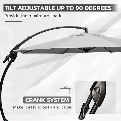 Grand patio 12 FT Sunbrella Outdoor Cantilever Umbrella with Base Patio Large Aluminum Offset Umbrella for Deck Yard (Granite-SUNBRELLA, 12 FT)