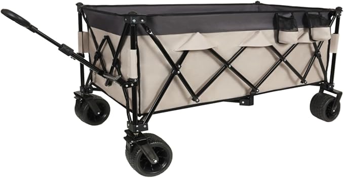 51-inch Extended Heavy-Duty Garden Cart for Camping & Sports, Shopping, Foldable Utility Wagon - 480lbs Capacity with 7" All-Terrain Wheels and Adjustable Handle