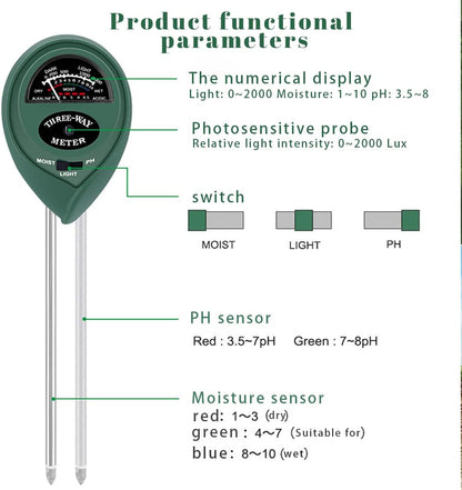 2 Pack Soil Tester, 3-in-1 Plant Moisture Meter Light and PH Tester Garden Lawn Farm, Indoor and Outdoor Use, Soil Test Kit Acidity Water