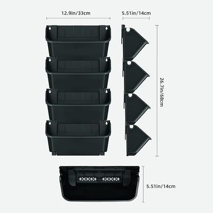 Self-Watering Wall-Mounted Planter Indoor/Outdoor Decor, Wall Planter Indoor Vertical Living Green PlantWall with 4 Pots Easy Installation 12.9''x5.5'' x26.7''