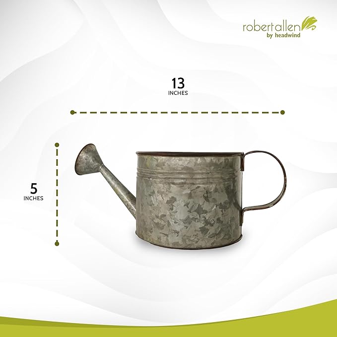 Headwind Countryside Collection - 6 Inch Smoky Grey Galvanized Plant Watering Can for Outdoor & Indoor - Vintage Metal Watering Can Outdoor Planter by Robert Allen