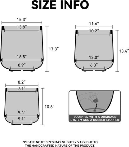 Kante 15.3"+11.6"+8.2" Dia Round Concrete Planter, Large Outdoor Indoor Planter Pots Containers with Drainage Holes and Rubber Plug for Home Garden Patio, Light Gray