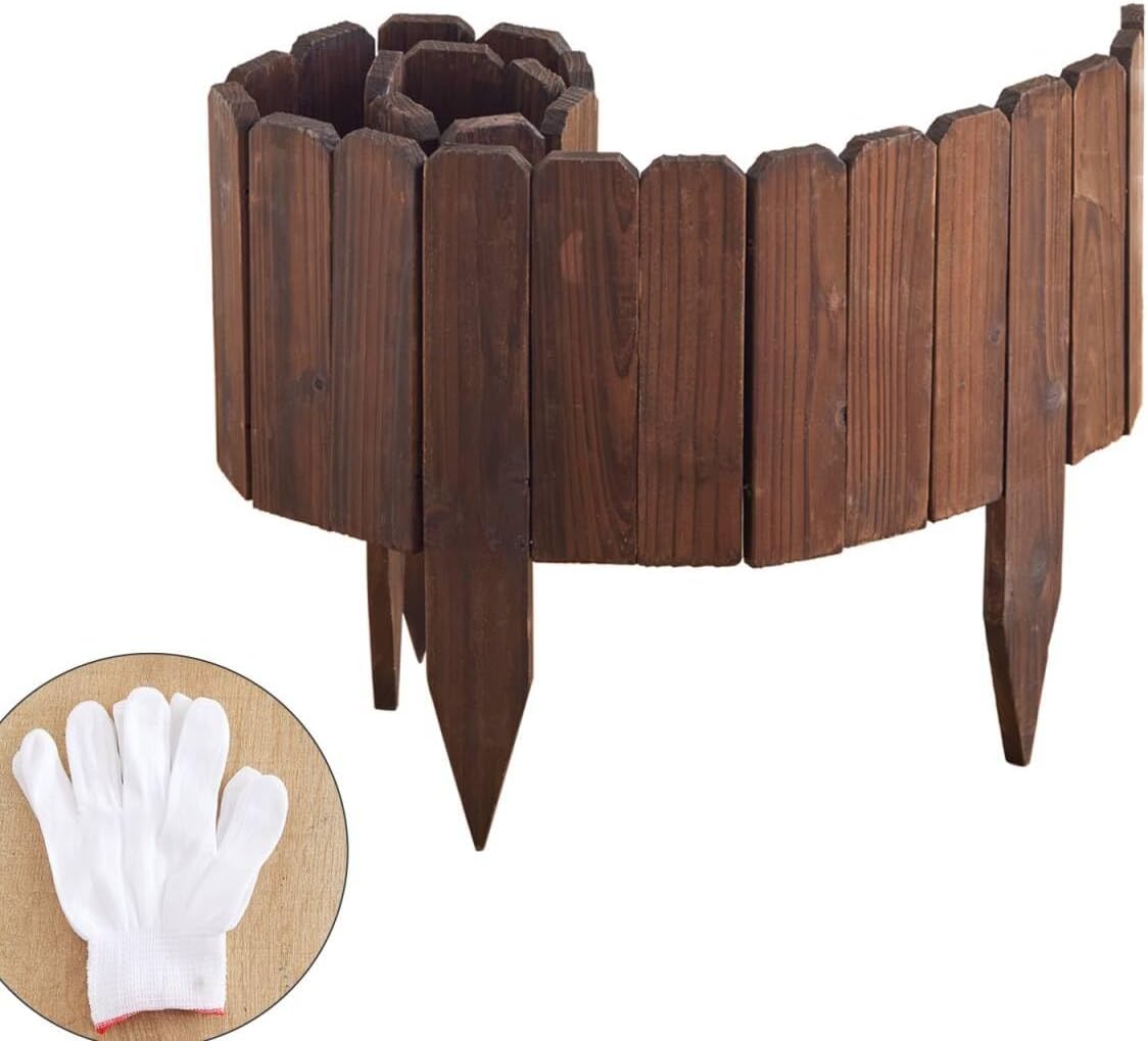 Wooden Garden Edging Border Wood Garden Fence Wooden Landscape Edging Decorative No-Dig Garden Edging Landscaping Lawn Edging Fence- 7.87”H x48”L（1 Pack）