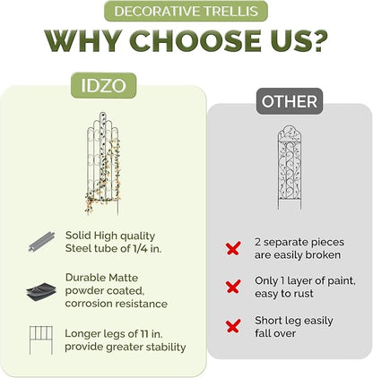 Idzo 71 in. Decorative Metal Trellis for Climbing Plants Outdoor, Heavy-Duty Steel Garden Trellis with Durable Powder Coating, Black Bird Pattern