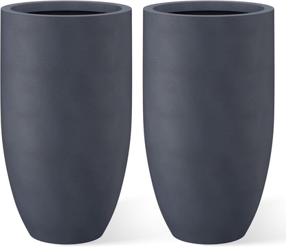 Kante 24 Inch Tall Round Concrete Planter, 2 Pack Large Indoor Outdoor Plant Pots with Drainage Hole and Rubber Plug, Modern Decorative Garden Pots for Home Patio Porch, Charcoal