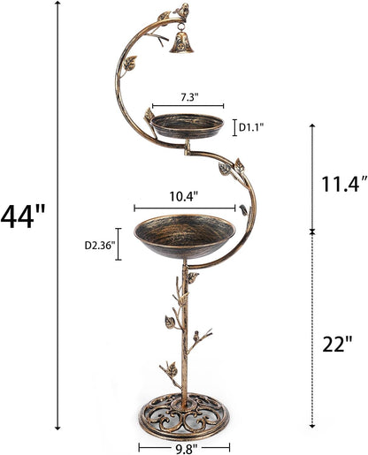 44" H Cast Iron Bird Baths for Outdoors with Metal Bird Feeder,Vintage Metal Bird Bath Bowl Garden Lawn Yard Decorations