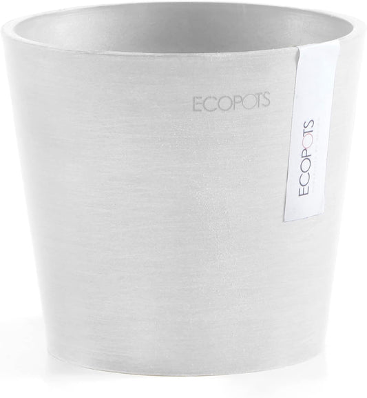 Ecopots Amsterdam Mini Durable Modern Round Recycled-Based Composite Flower Pot Planter, Pure White, 5"