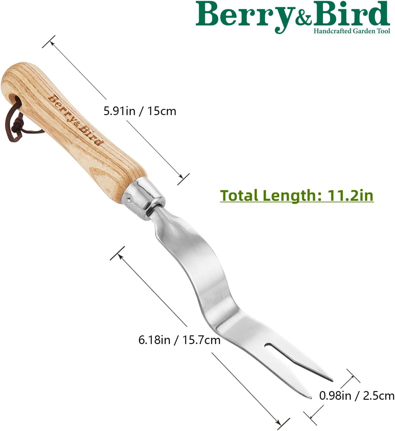 Berry&Bird Hand Weeder Tool, Stainless Steel Gardening Weed Puller, 12.1" Manual Weeding Removal Cutter Tool with Ash Wood Handle for Planting, Weeding, Flower & Vegetable Care in Garden Lawn Yard