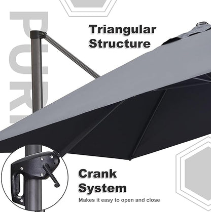 PURPLE LEAF 9' X 11.5' Patio Umbrella Outdoor Cantilever Rectangle Umbrella Aluminum Offset Umbrella with 360-degree Rotation for Garden Deck Pool Patio, Light Grey