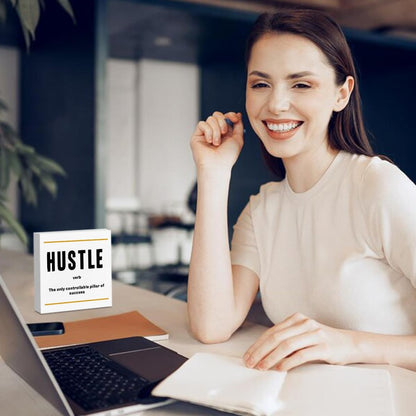 Hustle Definition Entrepreneur White Wooden Box Sign, Inspirational Office Decor Decorative Table Shelf Desk Decor, Rustic Workplace Farmhouse Home Counter Decor Office Decorations Desk Accessories
