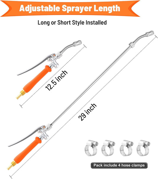 2 Pack 29 Inch Spray Wand, Brass Barb Match 1/4" & 3/8" Sprayer Wand Hoses, Adjustable Nozzle Stainless Steel Sprayer Wand with Shut off Valve for Weed Garden Car Wash