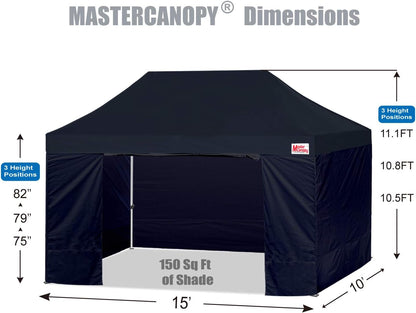MASTERCANOPY Heavy Duty Pop-up Canopy Tent with Sidewalls (10x15,Black)