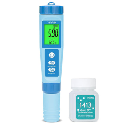 Water pH Meter, Digital 4 in 1 pH Temp EC TDS Meter for Hydroponics, PH Conductivity PPM Tester with EC Calibration Liquid, Suit for Growing Nutrients,Reservoir Tank,DWC,Brewing,Pool, Aquarium