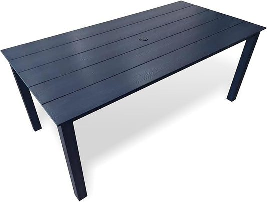 70.9-Inches Poly Lumber Outdoor Dining Table, HIPS Patio Dining Table with Umbrella Hole, Weather Resistant (Navy Blue, 1 Piece)