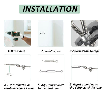 1/8" Wire Rope Kit，Steel Wire Cable，220FT Turnbuckles for Cables Wire，304 Stainless Steel Cable,M5 Turnbuckle Kit for Outdoor, Garden, Kitchen, Craft