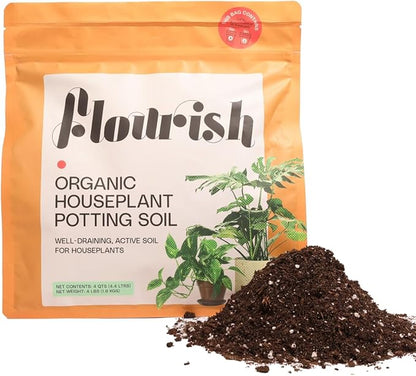 Flourish Plant Organic Houseplant Soil – 4 qt Potting Mix for Indoor Plants, Boosts Roots & Reduces Transplant Shock, with Peat for Moisture Retention, USA Made