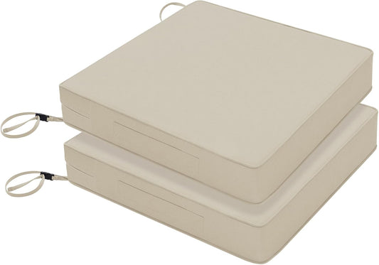 Favoyard Patio Chair Cushions 24 x 24 x 4 Inch Waterproof Outdoor Seat Cushions for Patio Furniture 3-Year Color Fastness Garden Sofa Couch Chair Pads with Handle & Adjustable Straps Set of 2, Beige