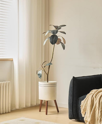 12 Inch Plant Pot with Stand，Planter for Indoor Plant，Flower Pot with Drainage Hole for Outdoor,White and Black