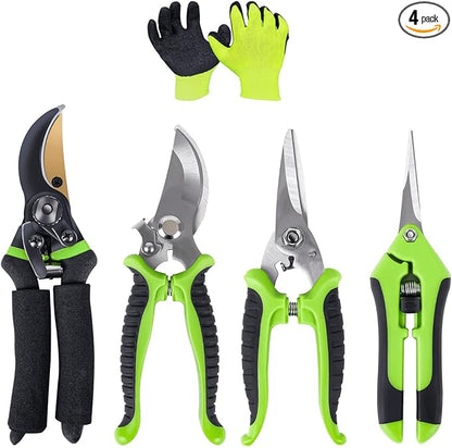 4-Pack Bypass Pruning Shears, Titanium Steel Blade,With Gardening Gloves,Shears Stainless, Ergonomic Hand Pruning Shears for Trees, Plants (Shears Gardening Tool Kit)