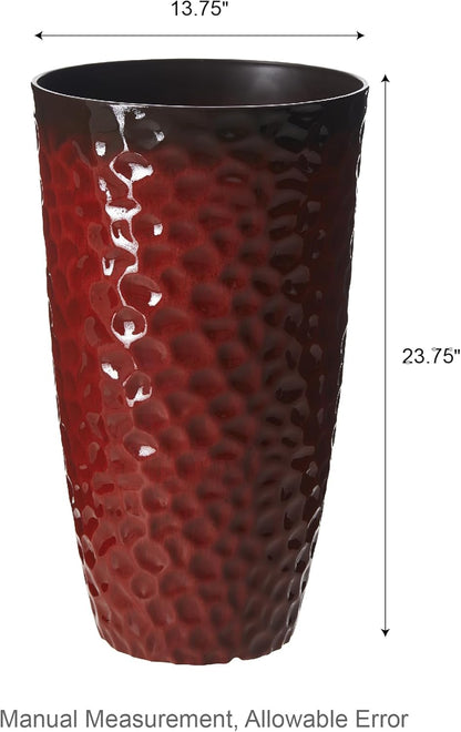 Glitzhome Set of 2 Oversized Plastic Planters for Plants,23.75" H Large PP and Stone Honeycomb Textured Gradient Red Planter Tall Planter Pot with Drainage Hole for Outdoor Front Porch and Patio Deck