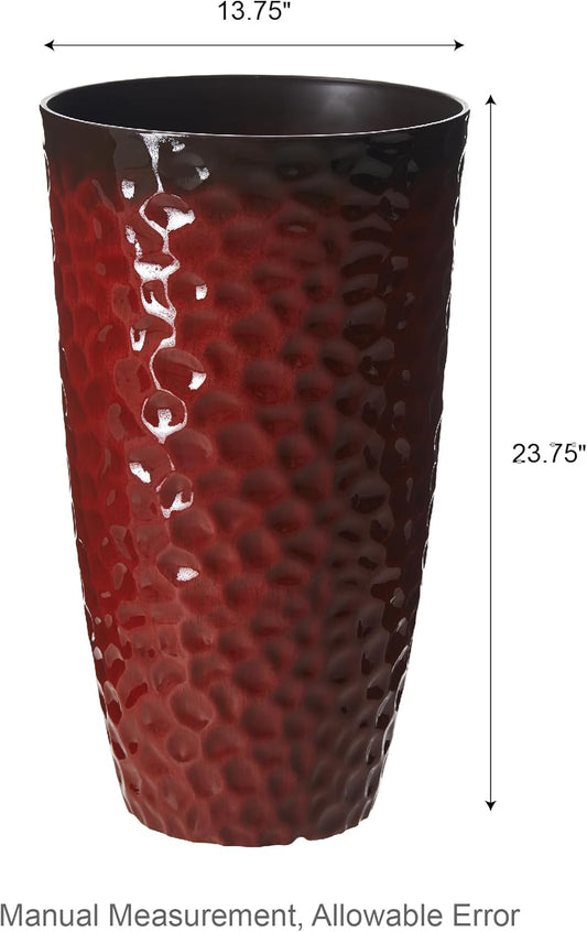 Glitzhome Set of 2 Oversized Plastic Planters for Plants,23.75" H Large PP and Stone Honeycomb Textured Gradient Red Planter Tall Planter Pot with Drainage Hole for Outdoor Front Porch and Patio Deck