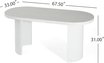 Christopher Knight Home Zigg Durable Concrete Outdoor Dining Set with Stylish Terrazzo Finish, Patio Dining Table with Bench, Oval Outdoor Patio Furniture Set with Pedestal Base, White