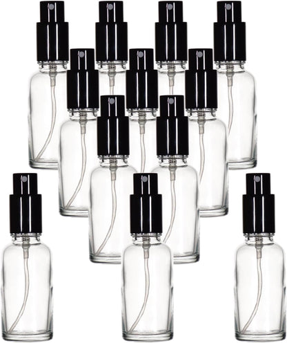 YIZHAO Clear Glass Spray Bottles 1oz, with Small Fine Mist Spray, Metal Cap, Refillable for Essential Oil,Travel,Cleaning,Perfume,Aromatherapy,Makeup – 12 Pcs