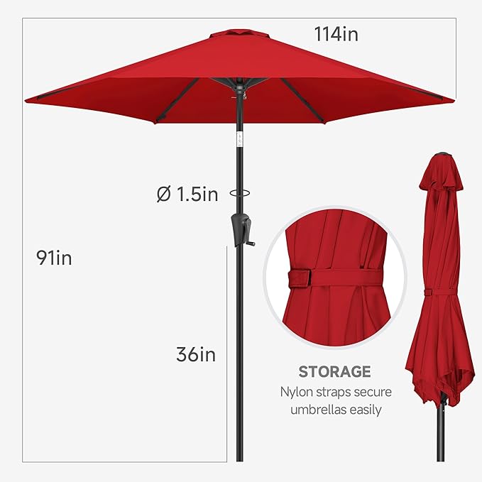 FLAME&SHADE 10ft Patio Umbrella - Outdoor Umbrella with 6 Sturdy Ribs, Push Button Tilt and Crank, UV Protection Table Market Umbrella for Pool, Porch，Garden, Deck, Backyard (Red)