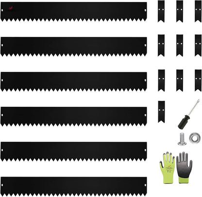 A ANLEOLIFE 6 Pack 40" LX 6" H Galvanized Steel Garden Landscape Edging, Hammer-in Metal Black Powder Coated Bendable Lawn Border with Gloves and 10 Stakes (20FT Total) (6 inch Tall, Black)