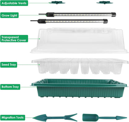 Sondiko Seed Starter Tray with Grow Light, 80 Cells Seed Starter Kit with Humidity Dome, Adjustable Brightness Plant Starter Trays, Indoor Plants Germination Kit(2 Pack)