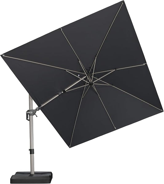 PURPLE LEAF 9' X 12' Left-right Tilting Patio Umbrella Outdoor Swivel Cantilever Umbrella Aluminum Offset Umbrella with Champagne Frame and 360-degree Rotation for Garden Deck Pool, Grey