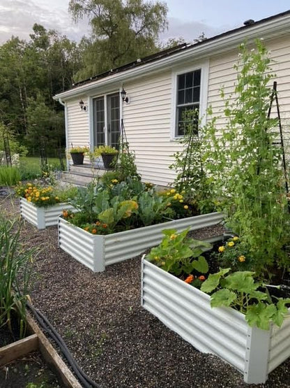 A ANLEOLIFE 8-Pack 8X4X1.5ft & 74x74x18 in Deep Root Galvanized Raised Garden Beds Outdoor for Planting Vegetables Flowers Herb, Antique White