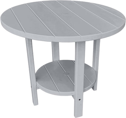 Phat Tommy Round Poly Resin Outdoor Patio Dining Table, All Weather Poly Patio Outdoor Furniture, Grey