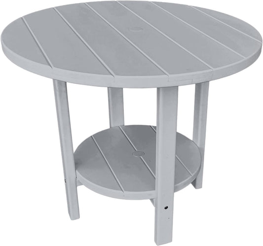 Phat Tommy Round Poly Resin Outdoor Patio Dining Table, All Weather Poly Patio Outdoor Furniture, Grey