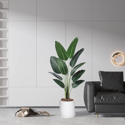 Plant Pots 10 Inch Ceramic Planter with Drainage Hole and Saucer, Matte White Modern Cylinder Planter Pot for Indoor Outdoor Plants Flowers, Full Glazed Finish