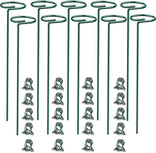 10 pcs 12 inch Metal Single Stem Flower Plant Support Stakes and Rings for Amaryllis Orchid Lily Sunflower Rose Narcissus