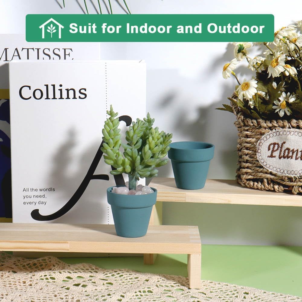 vensovo 48 Pcs 2" Tiny Terracotta & Terra Cotta Pots with Drainage - Steel Blue Small Mini Clay Ceramic Pottery Planter Ideal for Indoor/Outdoor Plants, Crafts, Wedding Favors