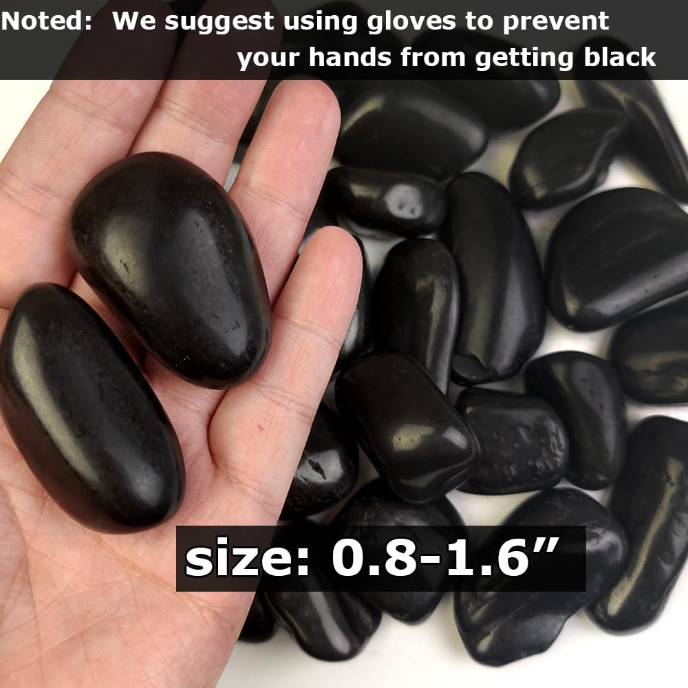 HappyFiller 18 LB Black Pebbles Decorative Polished Terrarium Rocks Stones for Aquarium,Fish Turtle Tank,Fountain,Plants Top Dressing,Cactus,Succulents,Garden Landscaping,0.8-1.6 Inch